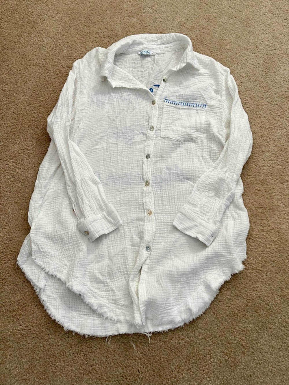 Blue Island Sz Large 100% Cotton Gauze Beach Cover-Up Button Down